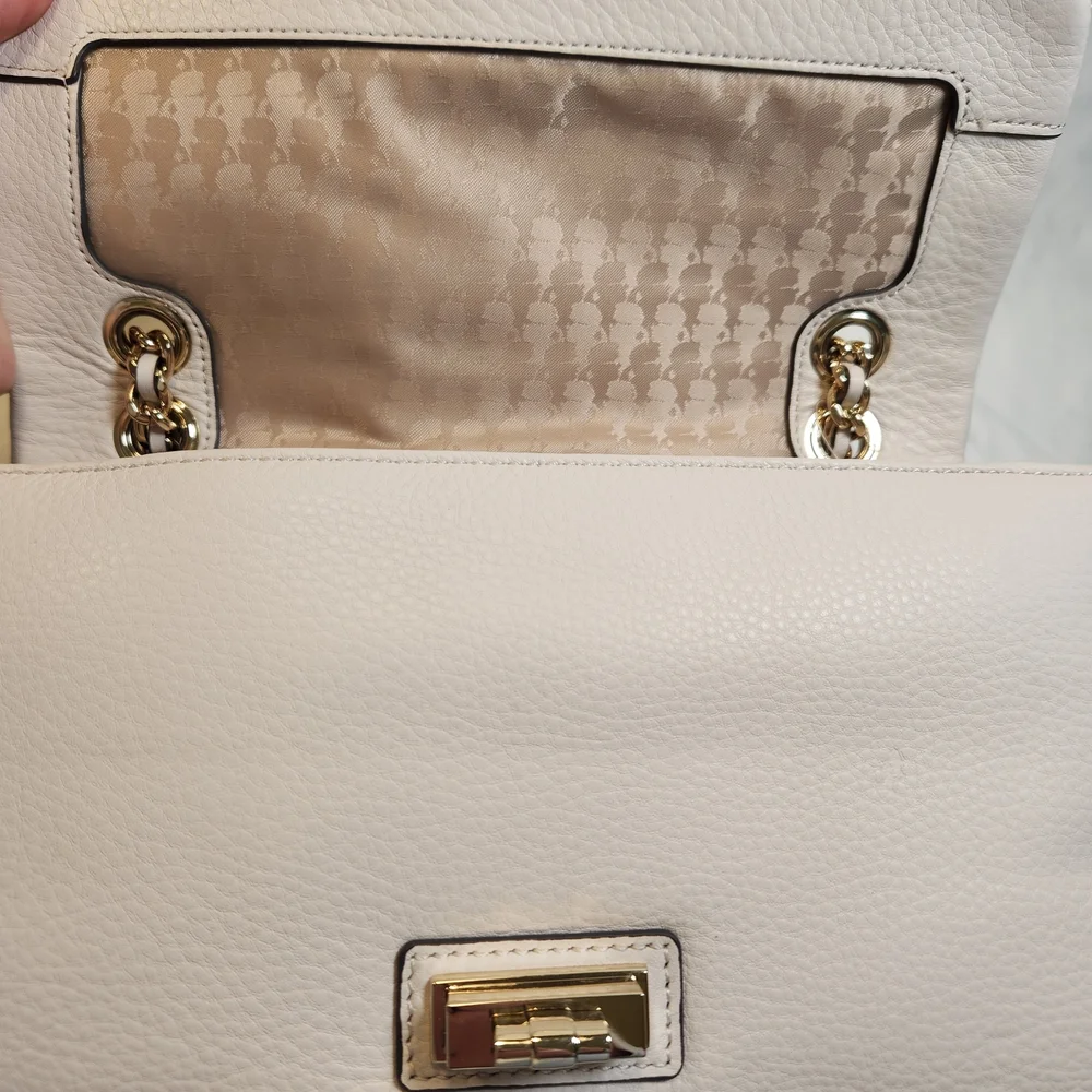 Karl Lagerfeld Paris Agyness Quilted Leather Shoulder Bag In Cream - Picture 12 of 16